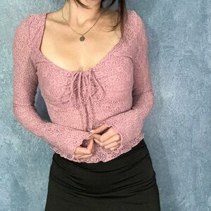 Kimchi Blue Mauve Lace-Up Blouse